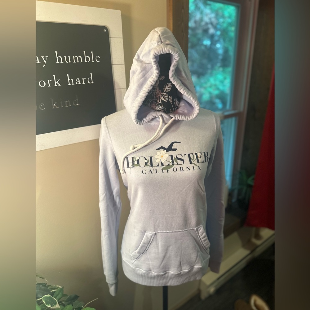 Hollister Hooded Sweatshirt - Light Baby Blue with beautiful accent. Size S.